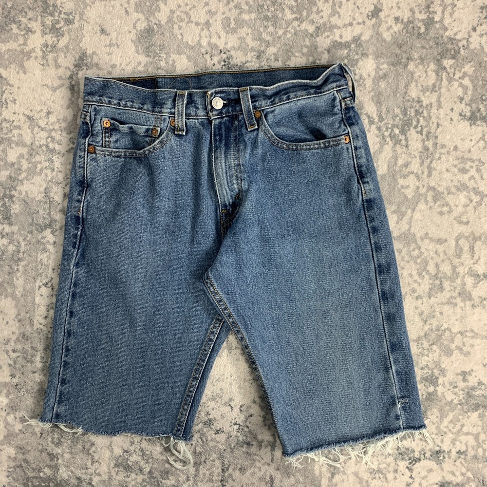 Levis 505 Shorts Mens 31‎ Blue Denim Jorts Regular Straight 10" Cutoffs American